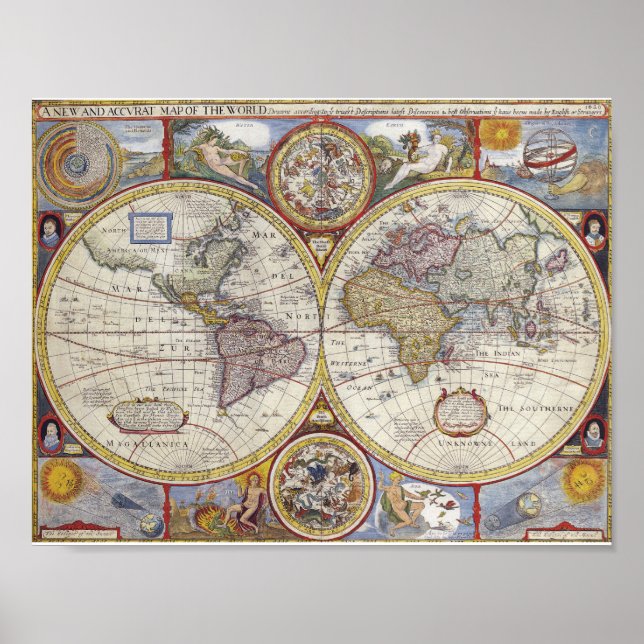 Póster Mapa del mundo de la época 1626 (Frente)