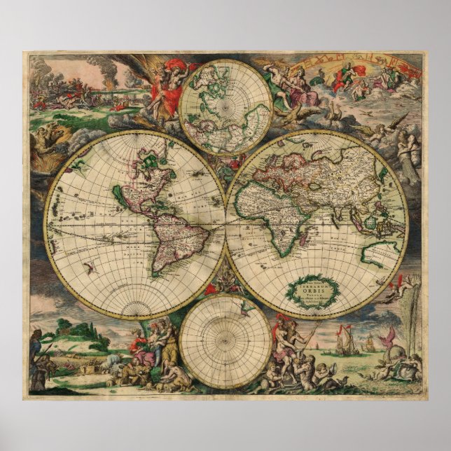 Póster Mapa del mundo de la época 1689 (Frente)