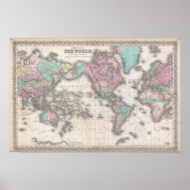 Póster Mapa del mundo de la época de 1855