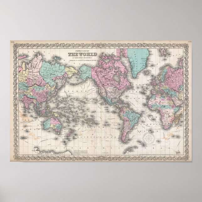 Póster Mapa del mundo de la época de 1855 (Frente)