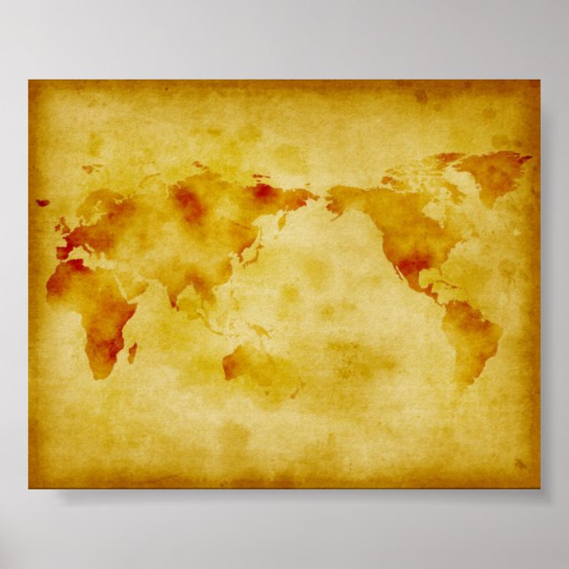 Póster Mapa del mundo de la pintura anticuado (Frente)