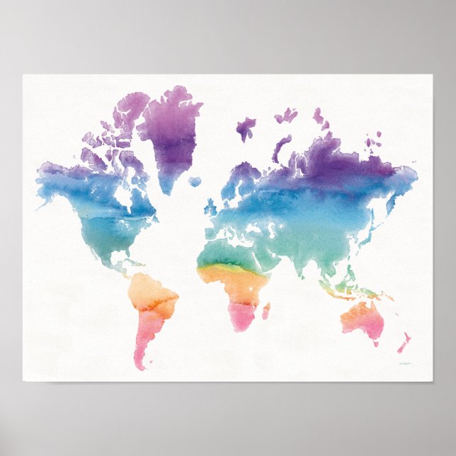 Póster Mapa del mundo de las acuarelas (Frente)