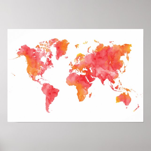 Póster Mapa del mundo de las acuarelas de colores cálidos (Frente)