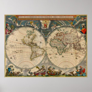 Póster Mapa del mundo de Nova Totius Terrarum Orbis