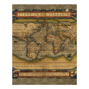 Póster Mapa del Mundo de Ortelius 1570: Cartografía Antig