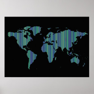 Póster mapa del mundo de rayas delgadas