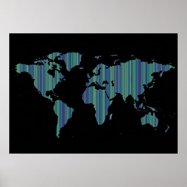 Póster mapa del mundo de rayas delgadas (Frente)