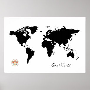 Póster mapa del mundo de viajes en blanco y negro