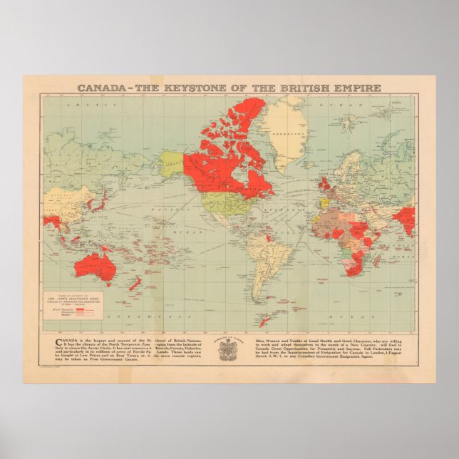 Póster Mapa del mundo del antiguo imperio británico (1920 (Frente)