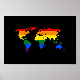 Póster Mapa del mundo del orgullo del arcoiris LGBT