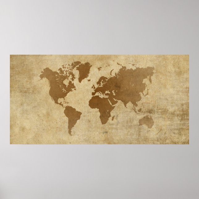 Póster Mapa del mundo del pergamino débil (Frente)