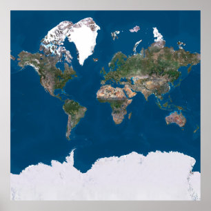 Póster Mapa del mundo del satélite en color verdadero