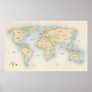 Póster Mapa del mundo del vintage con los países