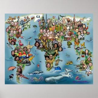 Póster Mapa del mundo divertido