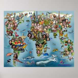Póster Mapa del mundo divertido