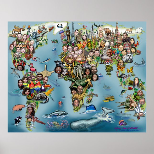 Póster Mapa del mundo divertido (Frente)