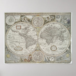 Póster Mapa del mundo el   1676