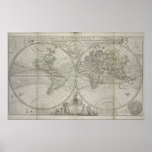 Póster Mapa del mundo el 1736