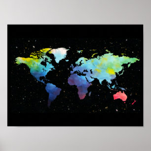 Póster Mapa del mundo en espacio
