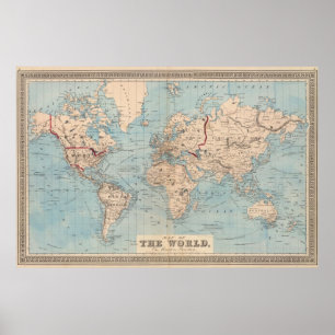 Póster Mapa del mundo en la proyección de Mercator