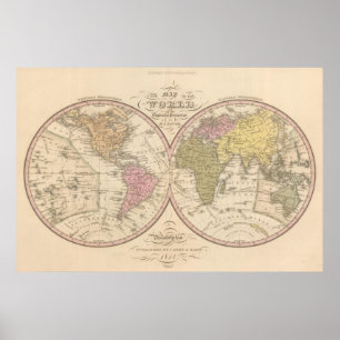 Póster Mapa del mundo en la proyección globular