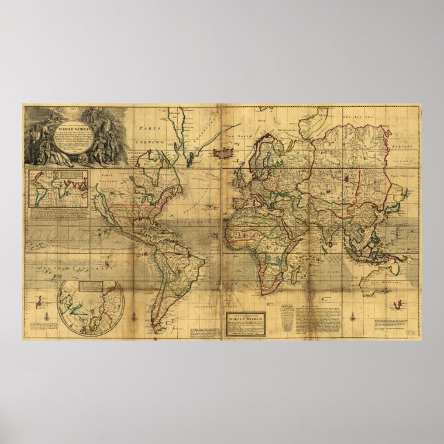 Póster Mapa del mundo entero de Herman Moll (1719) (Frente)