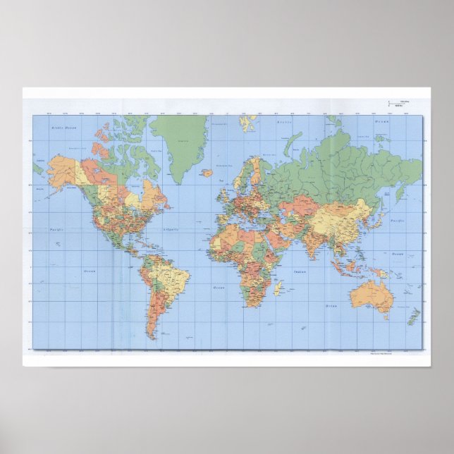 Póster Mapa del mundo estándar, Poster de mapas impreso (Frente)