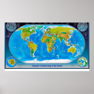 Póster Mapa del mundo físico y político