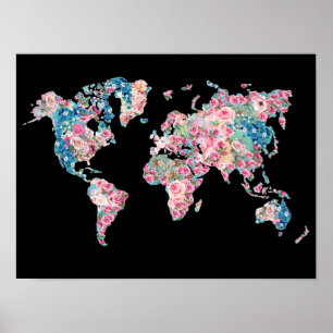 Póster Mapa del mundo floral