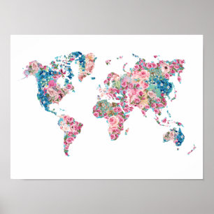 Póster Mapa del mundo floral