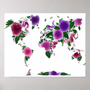 Póster Mapa del mundo floral