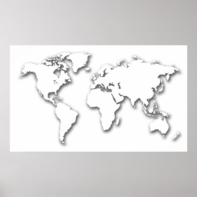 Póster Mapa del mundo Grabado en relieve blanco (Frente)