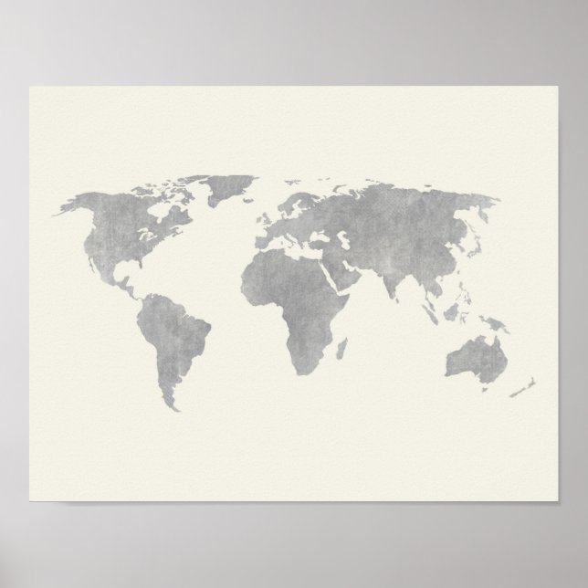 Póster Mapa del mundo gris sobre fondo de lienzo (Frente)