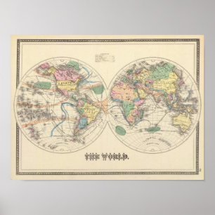 Póster Mapa del mundo litografiado