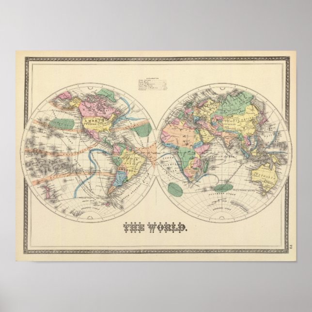 Póster Mapa del mundo litografiado (Frente)