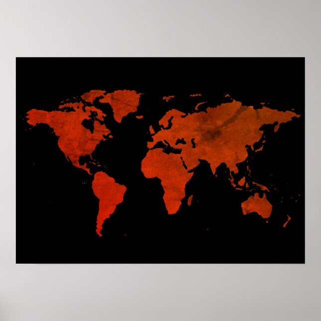 Póster mapa del mundo marrón rojo (Frente)