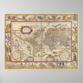 Póster Mapa del mundo medieval de Willem Blaeu