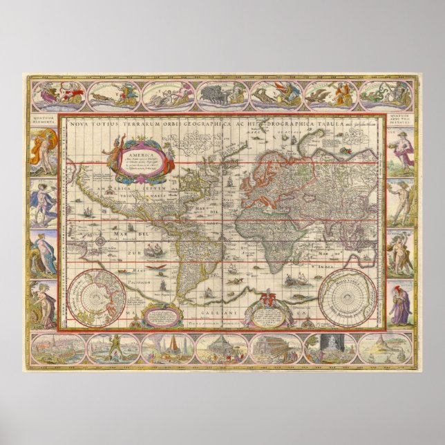 Póster Mapa del mundo medieval de Willem Blaeu (Frente)