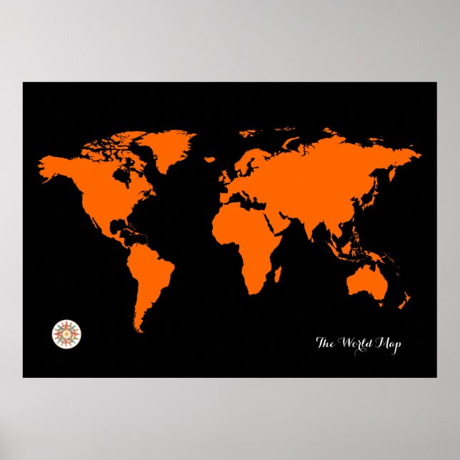 Póster Mapa del mundo negro naranja (Frente)