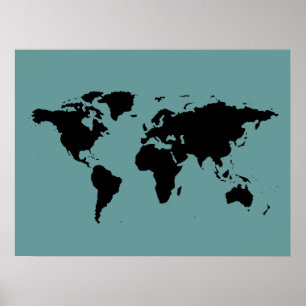 Póster mapa del mundo negro y azul