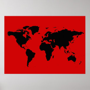 Póster mapa del mundo negro y rojo