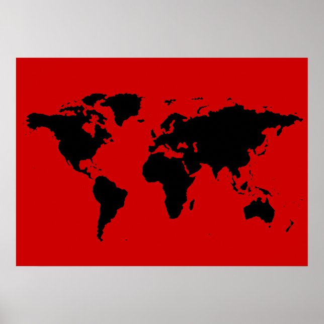 Póster mapa del mundo negro y rojo (Frente)