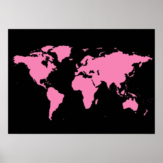 Póster mapa del mundo negro y rosa para las mujeres (Frente)