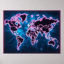 Póster Mapa del Mundo Neon