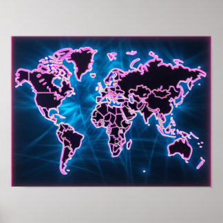 Póster Mapa del Mundo Neon