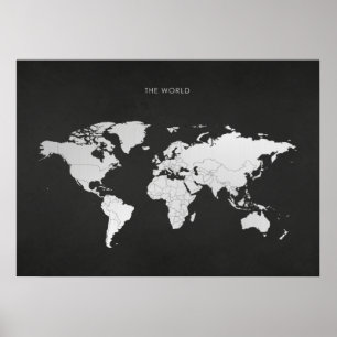 Póster Mapa del mundo plateado