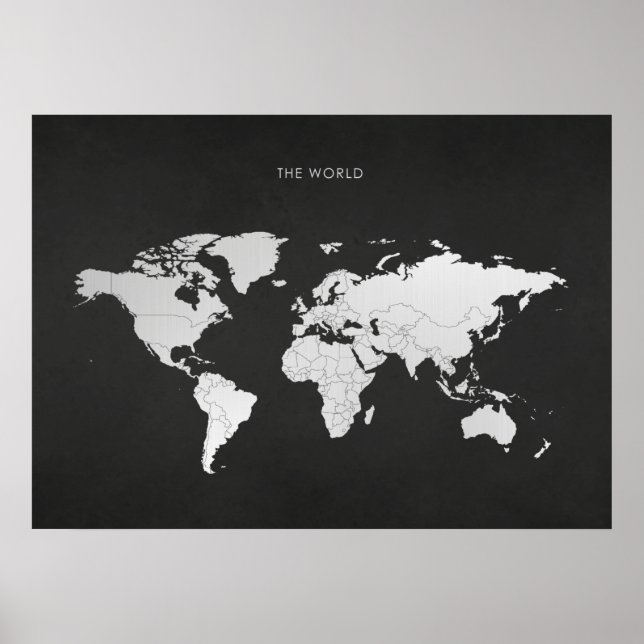 Póster Mapa del mundo plateado (Frente)