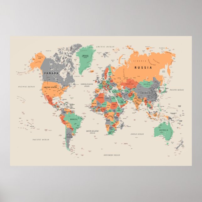 Póster Mapa del mundo político (Frente)