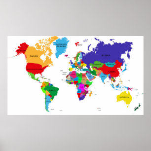 Póster Mapa del mundo político de colores