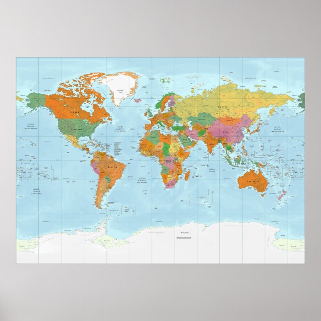 Póster Mapa del mundo político del idioma italiano (Frente)